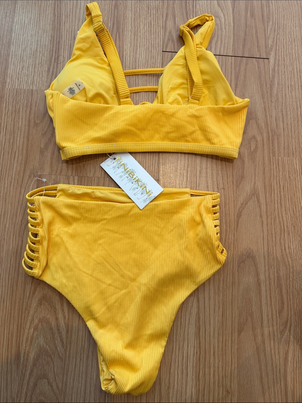 Yellow Ribbed Cutout High-Waist Bikini Set - Picture 3 of 3